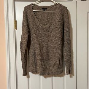 American Eagle Outfitters Textured Brown V-Neck Sweater
